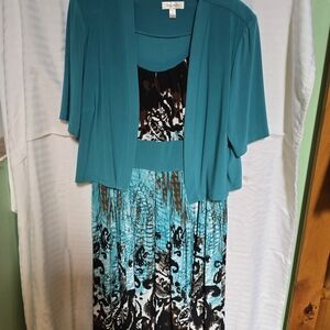 Teal Patterned Women’s Dress with Shrug